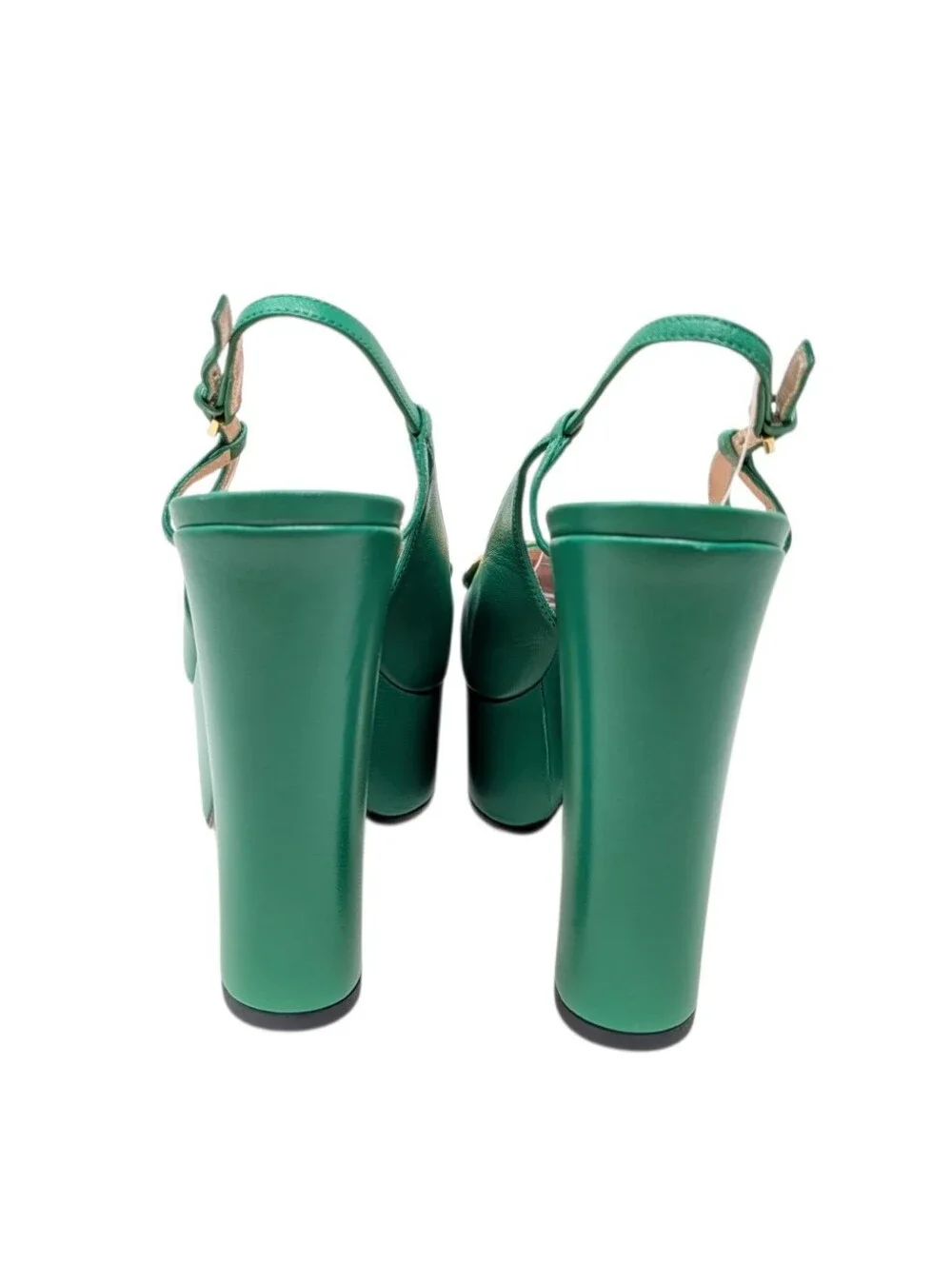 NEW Gucci Green Horsebit Platform Slingback Chunky Block Heel Pumps Size EU 39.5